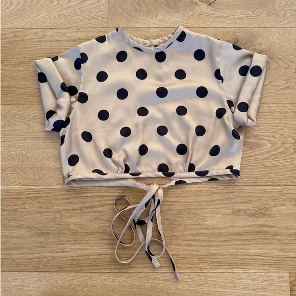 Orseund Iris - Le Club Cropped Polka Dot Satin Top in Gold & Black
